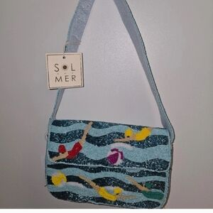 T.J.Maxx Blue Beaded Swimmer Motif Shoulder Bag